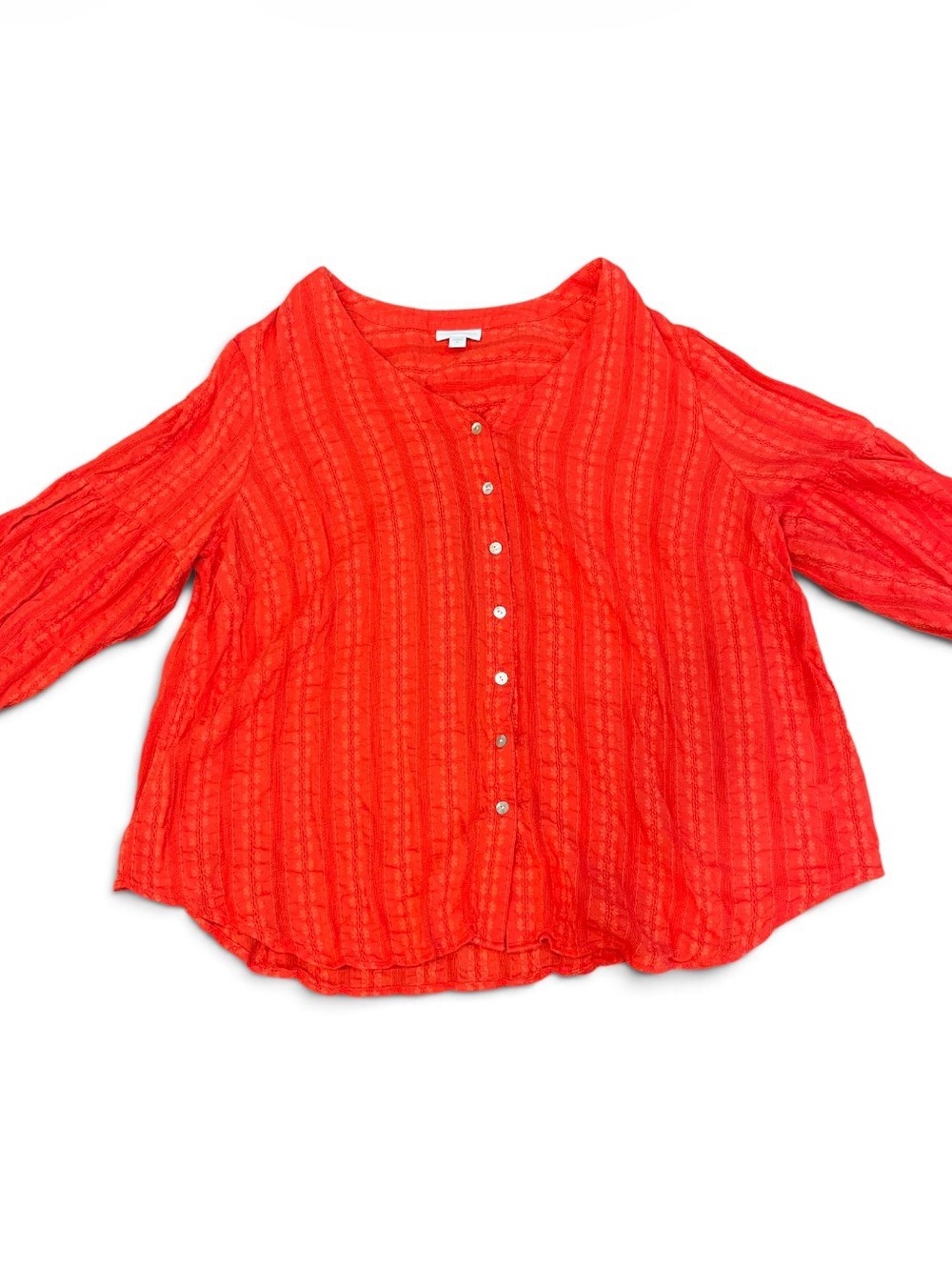 J.Jill Orange bohemian button-up blouse with subtle vertical stripes, size 2X